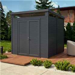 OUT OF STOCK 8ft x 8ft Pent Security Shed - Painted Anthracite - Double Doors - 19mm Tongue and Groove 