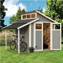7ft x 10ft Skylight Shed With Lean To - Double Doors -19mm Tongue and Groove Walls, Floor + Roof - Painted With Light Grey