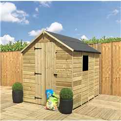 7FT x 4FT  Super Saver Pressure Treated Tongue & Groove Apex Shed + Single Door + Low Eaves + 1 Window
