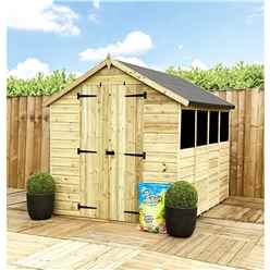 10FT x 4FT  Super Saver Pressure Treated Tongue & Groove Apex Shed + Double Doors + Low Eaves + 3 Windows