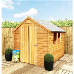 Installed 8ft X 6ft  (2.39m X 1.83m) - Super Value Overlap - Apex Wooden Garden Shed - 2 Windows - Double Doors - 10mm Solid Osb Floor Installation Included