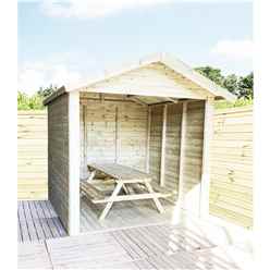 8ft x 7ft Premium Outside Dining Shelter / Smoking Shelter - Pressure Treated Tongue and Groove Apex - Includes 6ft Picnic Bench