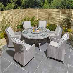 6 Seater Natural Stone Rattan Weave Dining Set