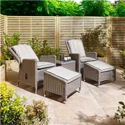 2 Seater Natural Stone Rattan Weave Garden Reclining Lounger Set