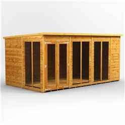 14ft X 8ft Premium Tongue And Groove Pent Summerhouse - Double Doors - 12mm Tongue And Groove Floor And Roof