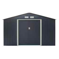 10ft x 8ft (3.21m x 2.41m) Double Door Metal Apex Shed - Dark Grey 