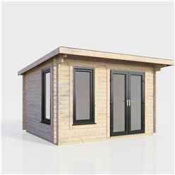 3.6m x 2.4m (12ft x 8ft) Premium 44mm Pent Log Cabin - uPVC Double Doors and Windows - EPDM Rubber Roof Covering - DOORS ON THE RIGHT