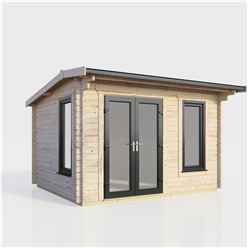 3.6m x 2.4m (12ft x 8ft) Premium 44mm Pent Log Cabin - uPVC Double Doors and Windows - EPDM Rubber Roof Covering - DOORS ON THE LEFT 