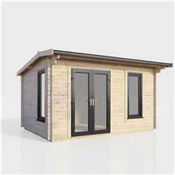 4.2m x 2.4m (14ft x 8ft) Premium 44mm Pent Log Cabin - uPVC Double Doors and Windows - EPDM Rubber Roof Covering - DOORS ON THE LEFT