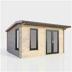 4.2m x 3.0m (14ft x 10ft) Premium 44mm Pent Log Cabin - uPVC Double Doors and Windows - EPDM Rubber Roof Covering - DOORS ON THE RIGHT
