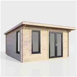 4.2m x 3.6m (14ft x 12ft) Premium 44mm Pent Log Cabin - uPVC Double Doors and Windows - EPDM Rubber Roof Covering - DOORS ON THE RIGHT