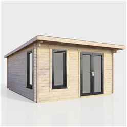 4.3m x 4.3m (14ft x 14ft) Premium 44mm Pent Log Cabin - uPVC Double Doors and Windows - EPDM Rubber Roof Covering - DOORS ON THE RIGHT