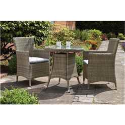 2 Seater - 3 Piece - Deluxe Rattan Bistro Set - 70cm Round Table With 2 Carver Chairs Including Cushions - Free Next Working Day Delivery (mon-Fri)