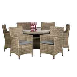 6 Seater - 7 Piece - Deluxe Rattan Round Carver Dining Set - 140cm Table With 6 Carver Chairs Including Cushions - Free Next Working Day Delivery (mon-Fri)