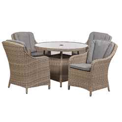 4 Seater - 5 Piece - Deluxe Rattan Round Imperial Dining Set - 110cm Table With 4 Imperial Chairs Including Cushions - Free Next Working Day Delivery (mon-Fri)