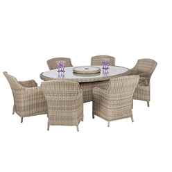 6 Seater - 7 Piece - Deluxe Rattan Elipse Oval Imperial Dining Set - 200 X 145cm Table With 6 Imperial Chairs Including Cushions - Free Next Working Day Delivery (mon-Fri)
