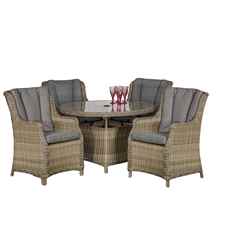 Seater - 5 Piece - Deluxe Rattan Round Highback Comfort Dining Set - 110cm Table With 4 Highback Comfort Chairs Including Cushions - Free Next Working Day Delivery (mon-Fri)