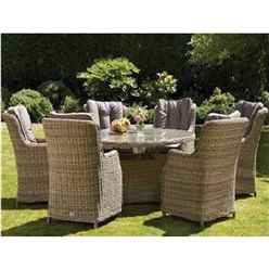 6 Seater - 7 Piece - Deluxe Rattan Round Highback Comfort Dining Set - 140cm Table With 6 Highback Comfort Chairs Including Cushions - Free Next Working Day Delivery (mon-Fri)