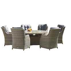 6 Seater - 7 Piece - Deluxe Rattan Elipse Oval Highback Comfort Dining Set - 200 X 145cm Table With 6 Highback Comfort Chairs Including Cushions - Free Next Working Day Delivery (mon-Fri)