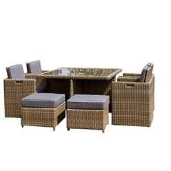 8 Seater - 9 Piece - Deluxe Rattan Cube Set - 125cm Square Table, 4 Chairs With Folding Backrest & 4 Footstools Including Cushions - Free Next Working Day Delivery (mon-Fri)