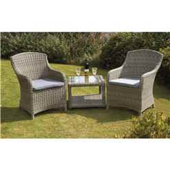 2 Seater - 3 Piece - Deluxe Rattan Imperial Companion Set - Side Table With 2 Imperial Chairs Including Cushion - Free Next Working Day Delivery (mon-Fri)