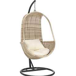 Deluxe Rattan Hanging Pod With Seat & Back Cushions (3mm Round Weave)- Free Next Working Day Delivery (mon-Fri)