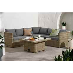 6 Seater - 4 Piece - Deluxe Rattan Corner Lounging Set With 1 Left Hand & Right Hand Sofa Bench, 1 Standard Corner Seat And Adjustable Height Table - Free Next Working Day Delivery (mon-Fri)