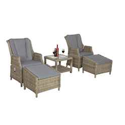 2 Seater - 5 Piece - Deluxe Rattan Gas Operated Chairs With 2 Chairs, 2 Stools And 1 Table - Includes Cushions - Free Next Working Day Delivery (mon-Fri)
