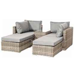 4 Seat Multi Setting Relaxer Deluxe Rattan Set With 2 Left Hand/ Right Hand Seats, 2 Ottoman Seats Including Cushions & 1 Side Table - Free Next Working Day Delivery (mon-Fri)