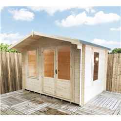 3.3m x 2.4m Premier Log Cabin With Half Glazed Double Doors and Single Window Front + Free Extra Side Window and Floor & Felt (19mm) 