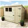 7FT x 6FT Pressure Treated Tongue & Groove Pent Shed With 2 Windows + Single Door + Safety Toughened Glass