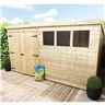 14FT x 6FT Pressure Treated Tongue & Groove Pent Shed + Double Doors With 3 Windows + Safety Toughened Glass