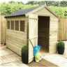 7FT x 4FT PREMIER PRESSURE TREATED TONGUE & GROOVE APEX SHED WITH 3 WINDOWS + HIGHER EAVES & RIDGE HEIGHT + SINGLE DOOR + SAFETY TOUGHENED GLASS - 12MM TONGUE AND GROOVE WALLS, FLOOR AND ROOF
