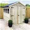 7FT x 6FT PREMIER PRESSURE TREATED TONGUE & GROOVE APEX SHED WITH 3 WINDOWS + HIGHER EAVES & RIDGE HEIGHT + DOUBLE DOORS + SAFETY TOUGHENED GLASS - 12MM TONGUE AND GROOVE WALLS, FLOOR AND ROOF