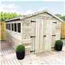 12FT x 8FT PREMIER PRESSURE TREATED TONGUE & GROOVE APEX SHED WITH 4 WINDOWS + HIGHER EAVES & RIDGE HEIGHT + DOUBLE DOORS + SAFETY TOUGHENED GLASS - 12MM TONGUE AND GROOVE WALLS, FLOOR AND ROOF
