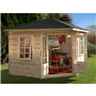 3m x 3m Corner Log Cabin with Double Doors and 2 Windows (28mm Wall Thickness) **Includes Free Shingles**