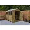 8ft x 6ft (2.4m x 1.9m) Pressure Treated Overlap Apex Wooden Garden Shed with Double Doors and 4 Windows - Modular