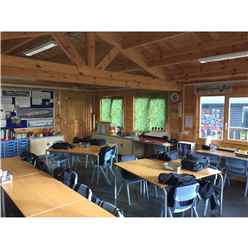 6m X 8m Premier Classroom Log Cabin - Insulated - 70mm Wall Thickness - Double Glazing - Toughened Safety Glass Plus 6m X 11m Veranda