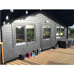 6m X 8m Premier Classroom Log Cabin - Insulated - 70mm Wall Thickness - Double Glazing - Toughened Safety Glass Plus 6m X 11m Veranda
