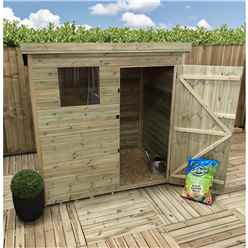 6ft X 5ft Pressure Treated Tongue & Groove Pent Shed With 1 Window + Single Door + Safety Toughened Glass