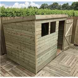 8ft X 8ft Pressure Treated Tongue & Groove Pent Shed + 2 Windows + Single Door + Safety Toughened Glass