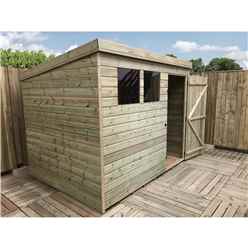 8ft X 8ft Pressure Treated Tongue & Groove Pent Shed + 2 Windows + Single Door + Safety Toughened Glass