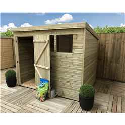 8ft X 8ft Pressure Treated Tongue & Groove Pent Shed + 2 Windows + Single Door + Safety Toughened Glass