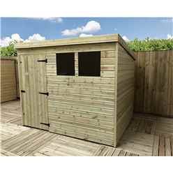 8ft X 8ft Pressure Treated Tongue & Groove Pent Shed + 2 Windows + Single Door + Safety Toughened Glass
