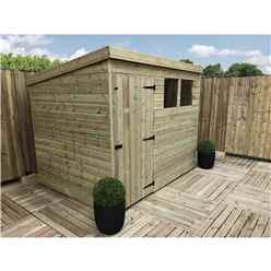 8ft X 8ft Pressure Treated Tongue & Groove Pent Shed + 2 Windows + Single Door + Safety Toughened Glass