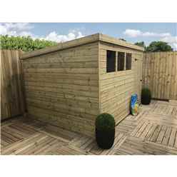 10ft X 6ft Pressure Treated Tongue & Groove Pent Shed With 3 Windows + Single Door + Safety Toughened Glass