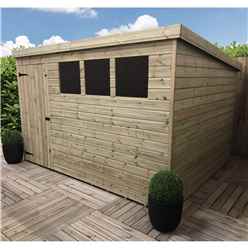 10ft X 6ft Pressure Treated Tongue & Groove Pent Shed With 3 Windows + Single Door + Safety Toughened Glass