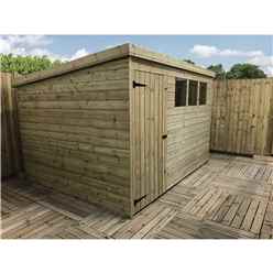 10ft X 6ft Pressure Treated Tongue & Groove Pent Shed With 3 Windows + Single Door + Safety Toughened Glass