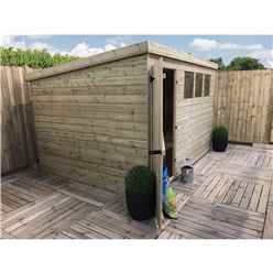 10ft X 6ft Pressure Treated Tongue & Groove Pent Shed With 3 Windows + Single Door + Safety Toughened Glass