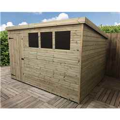 10ft X 8ft Pressure Treated Tongue & Groove Pent Shed With 3 Windows + Single Door + Safety Toughened Glass